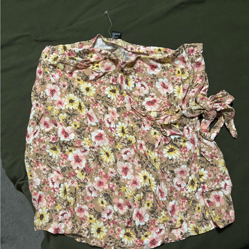 Forever 21 Floral A-Line Skirt - Pink and Yellow
